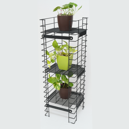 Black Shorea tall plant stand with 3 tiers