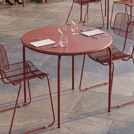 Solido Circular 4 seater Dining table in oxide red colour