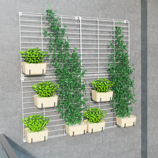 White Grellis Grid Wall Mounted Plant stand (Set of 4)