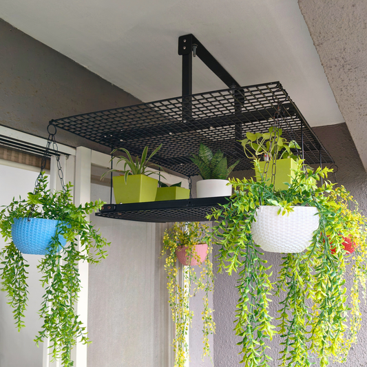 Black Sora Ceiling-Mounted Rack for Pots & Hanging Plants