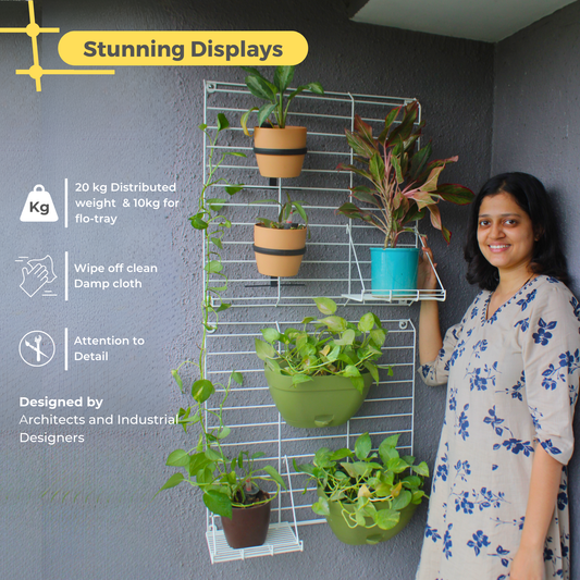White Grellis Grid Wall Mounted Plant stand (Set of 2)