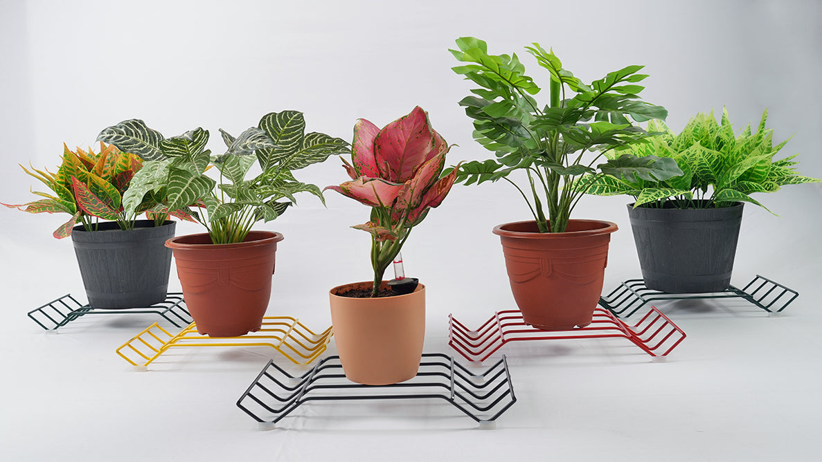 Yellow Cocos plant stand for 5 pots