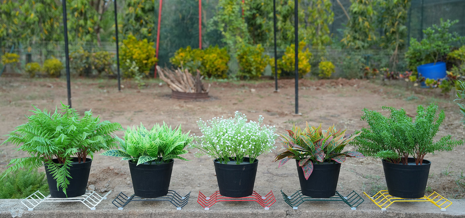 Yellow Cocos plant stand for 5 pots
