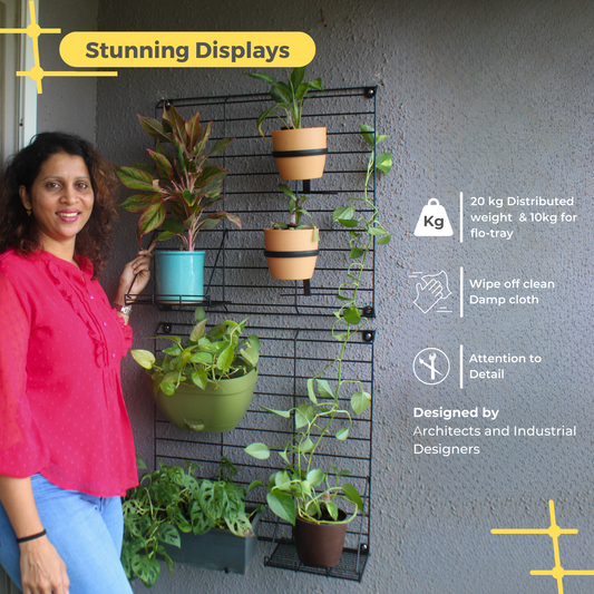 Black Grellis Grid Wall Mounted Plant stand (Set of 2)