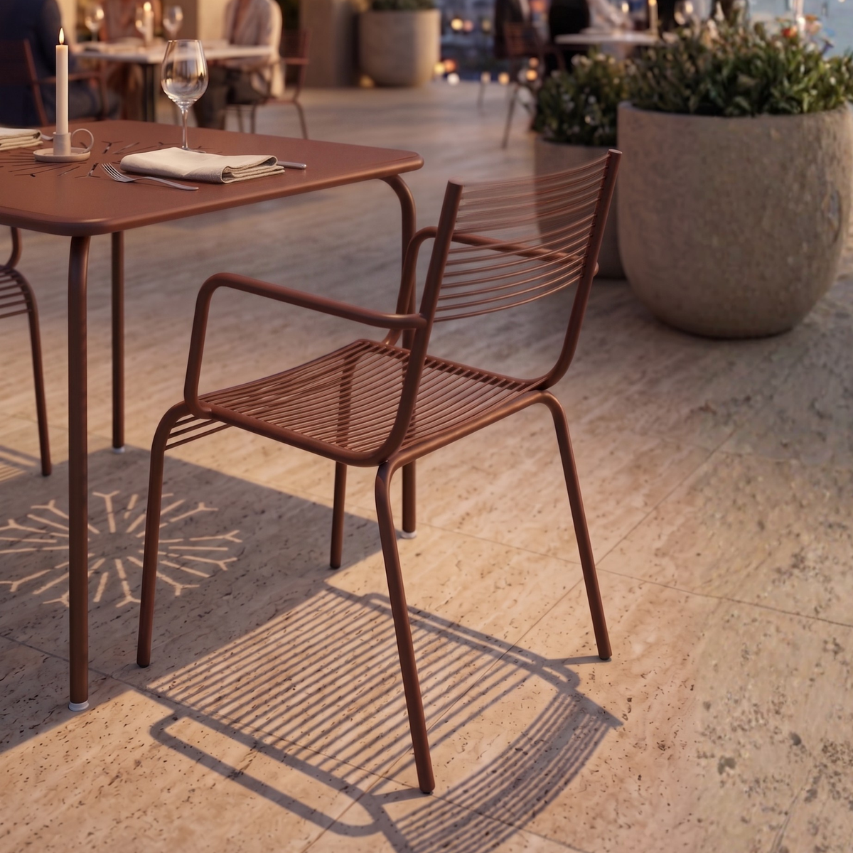 Aaria Arm chair for dining in Oxide red colour