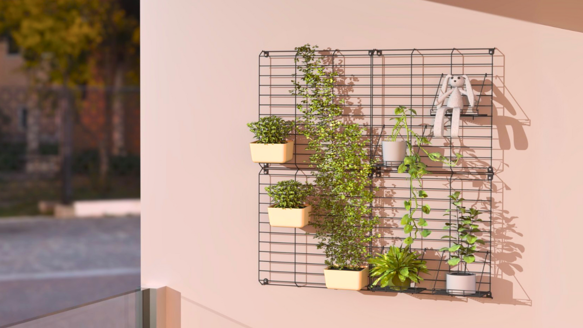 White Grellis Grid Wall Mounted Plant stand (Set of 2)