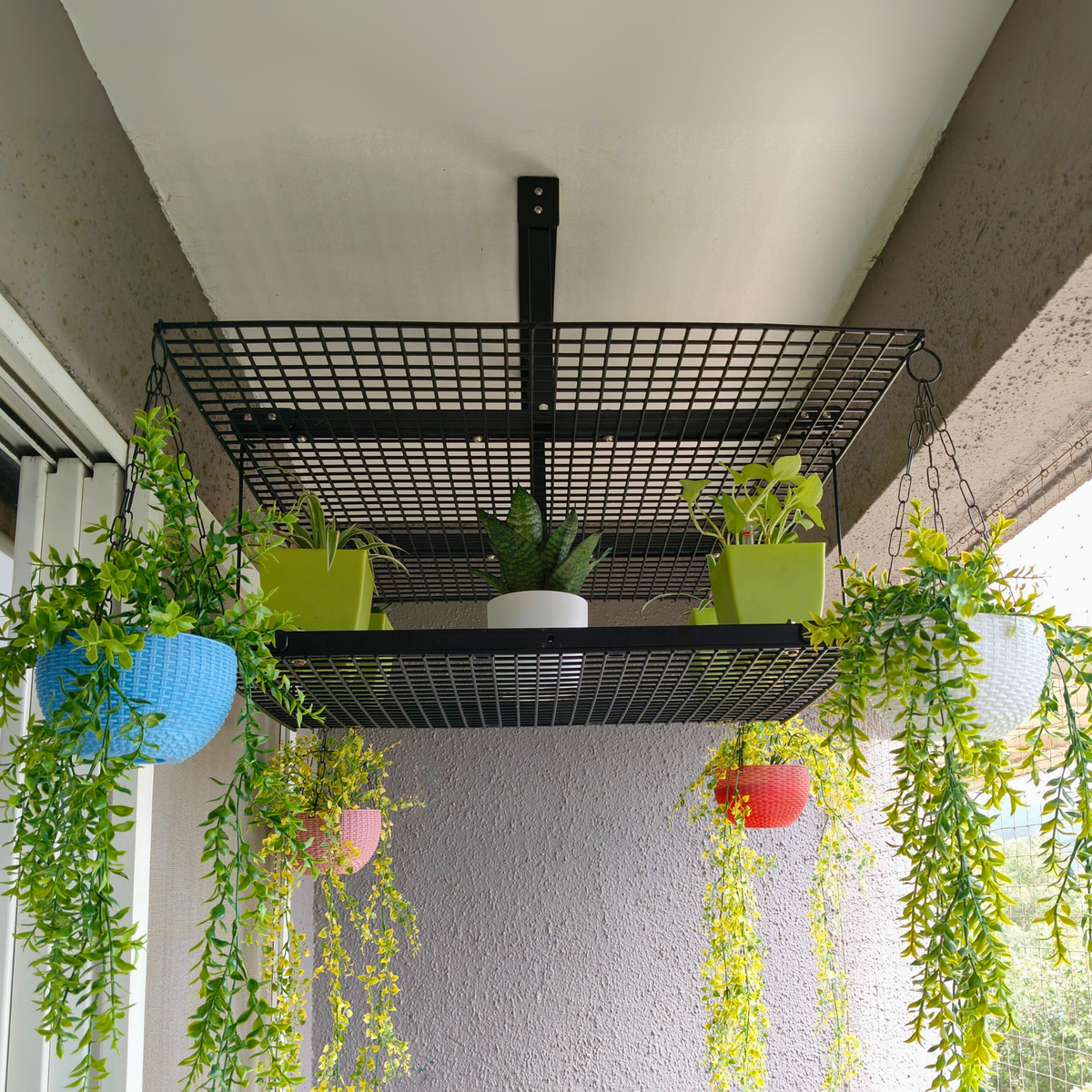 Black Sora Ceiling-Mounted Rack for Pots & Hanging Plants
