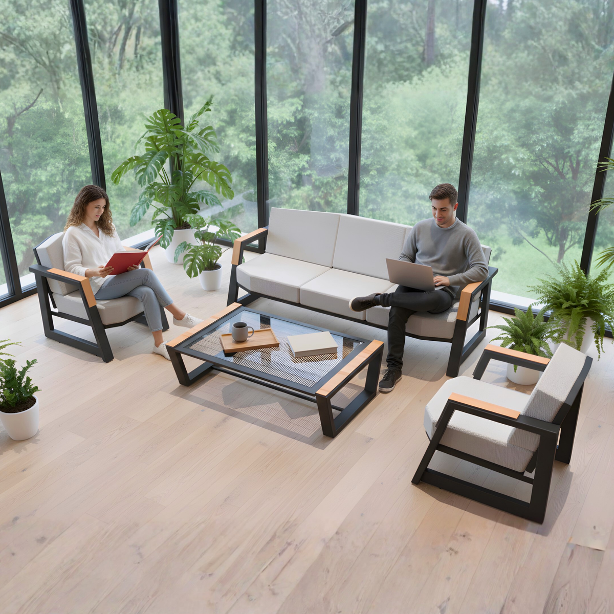 Frame Series Sofa Set - Three Seater Sofa | 2 single seater Sofa | Center table