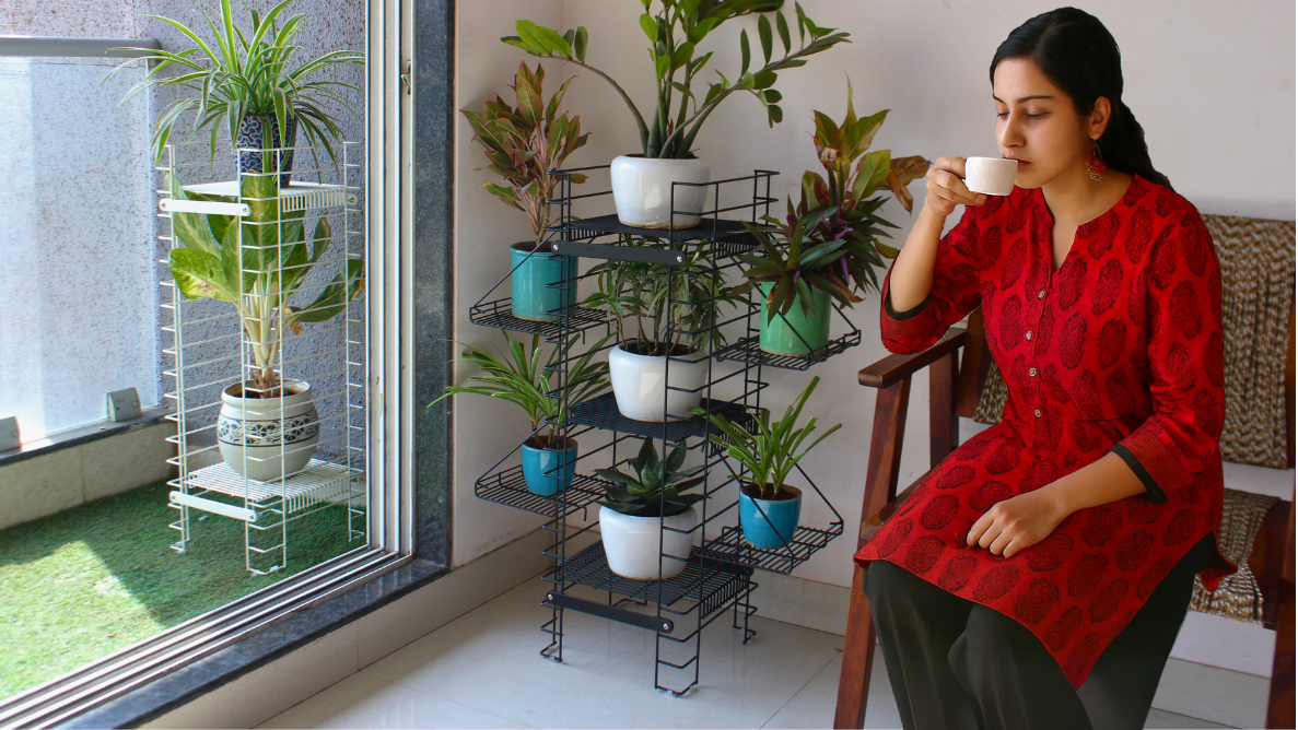 White Shorea Plus tall plant stand