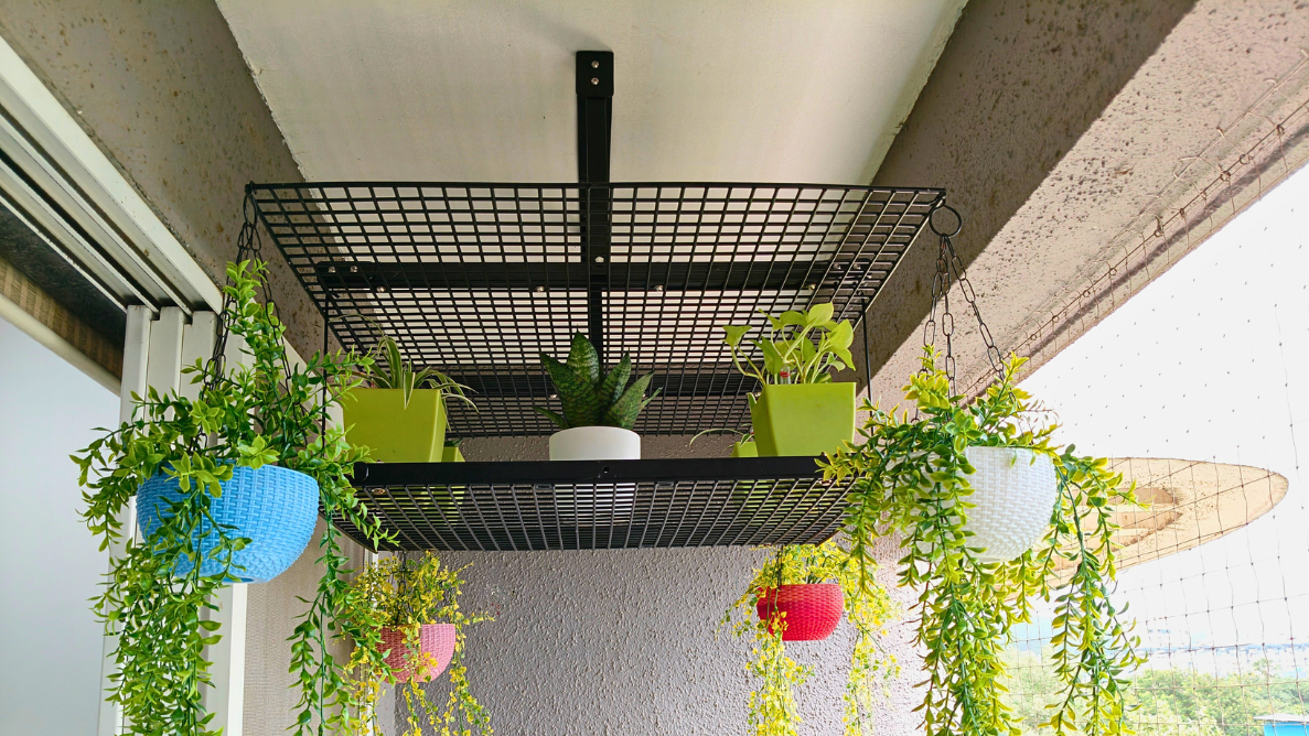 Black Sora Ceiling-Mounted Rack for Pots & Hanging Plants